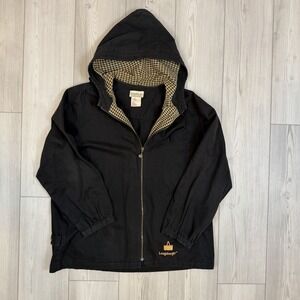 Vintage Longaberger Homestead Black Canvas Jacket Zip Up Womens 1X Plaid Lining